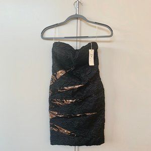 NWT Black Strapless Gold Sequined Dress